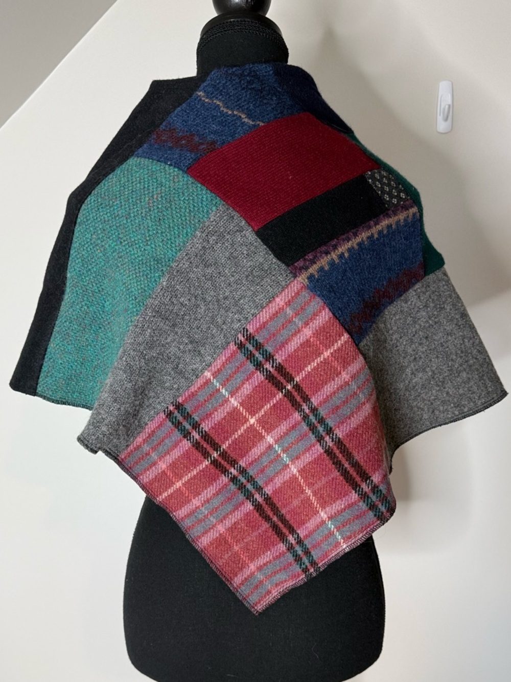 ADHESIF Upcycled Recycled Wool Patchwork Cape Capelet Buttons One Of A Kind - Picture 7 of 9